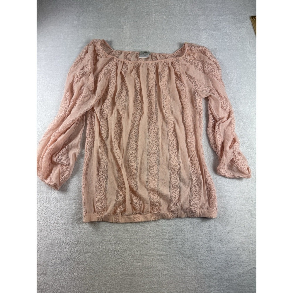 Full Lace Tunic Women 1X Peach Bell Sleeve Top Fairy Ballet Soft Girl Romantic